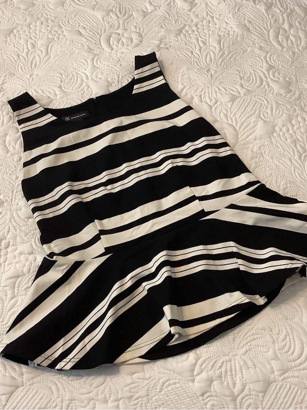 INC International Concepts Black and White Striped Peplum Crop Top